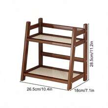 1 Pcs 2 Tier Matcha Station Shelf Bamboo Coffee Mug Stand Countertop Storage Rack, Double Layer Rattan Office Cup, Kitchen, Tea, Plant, Bar Accessories Condiment Display - 棕色 - 查看 11