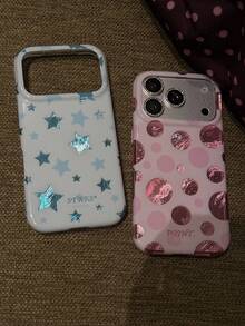 Y2K 点阵星光冰川图案手机壳，兼容 17 Pro Max、17 Pro、17、16、15、14、13 Pro Max，创意防震边框保护套 - 粉色 - 查看 2