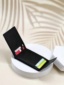 HOVI'S [0.6cm Ultra-Thin Card Holder For Men] Embossed PU Leather With Card Slots And Cash Pocket | Holds 6 Cards + Cash | RFID Blocking Compact Front Pocket Wallet (11.3x7.3cm) - Black - View 5