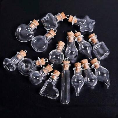 10pcs/25pcs Random Mini Empty Bottles, Transparent Wishing Bottles, Drifting Bottles, Wishing Bottles With Corks, Glass Bottle Pendants, Perfume Bottles, DIY Crafts, Suitable For Perfume, Aromatherapy, Essential Oils, Wedding Gifts, Mother's Day Gifts, Father's Day Gifts, Graduation Season Gifts, Gifts For Family, Friends And Classmates