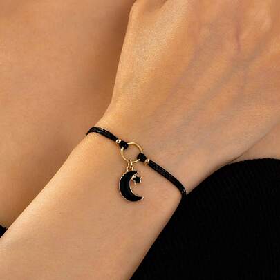 1 pieza Pulsera con colgante de estilo bohemio con forma de gota de aceite, media luna y estrella