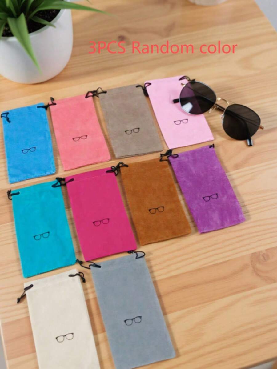 Flocked Colorful Glasses Storage Bag, Drawstring Closure Fashion Portable Glasses Case, Gender Reveal Party, Perfect Gift For Birthday, Wedding, Party, Back To School Random Color - Multicolor 2 - View 1