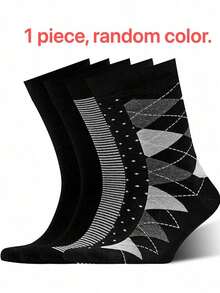 5 Pairs Men's High Crew Solid Color Sailor Socks, Business Socks, Plaid Socks, Quality Sports Socks, European Size, Long Socks, Black Socks, Blue Socks, Autumn & Winter, Fall - 黑色的 - 查看 9