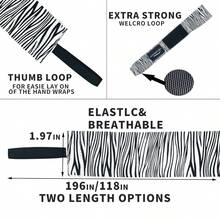 Zebra Print Boxing Wraps, Semi-Elastic Wraps - Muay Thai, Taekwondo Wrist Support - Zebra White - View 4