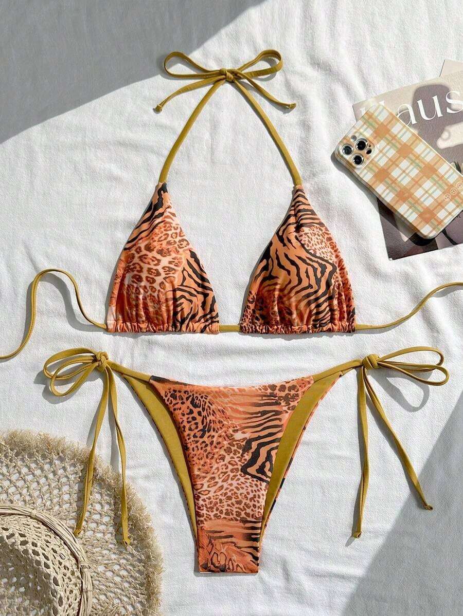 2025 Sexy Vintage Leopard Print Pattern Bikini 2 Pieces Set For Women Vacation Beach Summer - trái cam - Xem 1