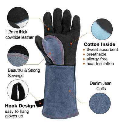 Heat Resistant Work Gloves Long Leather Gloves For BBQ Welding Fireplace