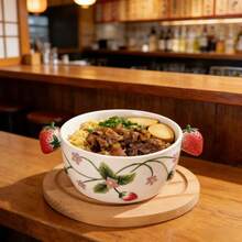 Bát sứ hai quai dễ thương in hình dâu tây, họa tiết hoa sáng tạo, thích hợp đựng salad, ngũ cốc, mì, dễ vệ sinh. - Nhiều màu - Xem 2