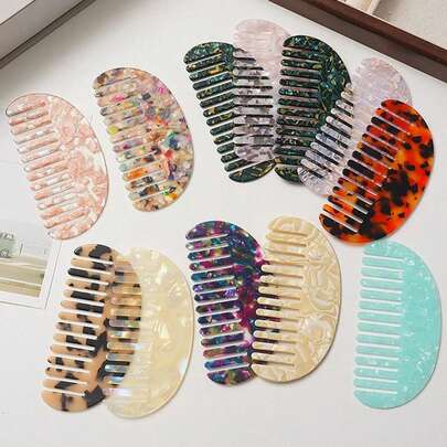 Lược bán nguyệt bằng axetat mới, cảm giác cao cấp cổ điển, răng lược rộng, chống tĩnh điện, chải tóc mượt mà, lược chải tóc cầm tay dành cho bé gái.