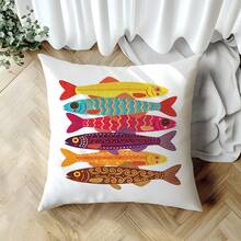 1pc Colorful Tropical Fish Pattern Cushion Cover, Single-Sided Printed Soft Peach Velvet Material, 45*45CM Pillow Case Suitable For Home Indoor Room Living Room Decor, Party Decor, Holiday Decor, Gift (No Pillow Insert) - Multicolor - View 7