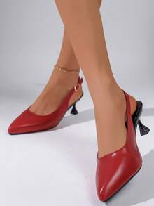 Giày sandal cao gót kiểu Pháp mũi vuông retro mới nhất mùa Xuân/Hè 2026, giày cao gót thời trang, giày Mary Jane gợi cảm, thanh lịch với gót dày và thiết kế hở gót, phù hợp cho hẹn hò, phù dâu, mọi mùa. - Đỏ - Xem 4