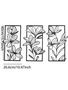 Juego de 3 piezas de decoración de pared de arte de hierro clásico, pintura de pared de metal con flores, adecuada para dormitorio y sala de estar - Escultura de pared floral elegante, decoración del hogar moderna - Negro - Ver 10