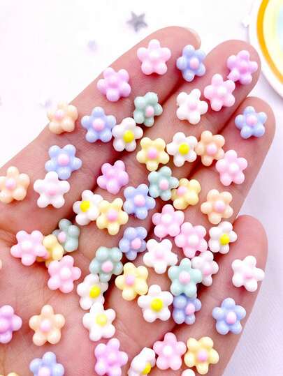 100pcs Resin Random Mixed Colorful 8mm Mini Flower Flat Back 3D Nail Art Stickers, DIY Scrapbooking, Phone Case Decor, Earrings, Craft Supplies