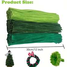 300支绿色管道清洁棒套装，11.8英寸软质管道清洁棒，三种不同深浅的绿色，天鹅绒材质，DIY天鹅绒清洁棒，工艺材料，适用于各种艺术和手工项目 - 彩色 - 查看 6