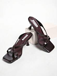Sandal Jepit Hak Tinggi Minimalis Colorblock Baru 5cm, Sandal Jepit Wanita Ujung Terbuka untuk Musim Panas 2025, Sandal Jepit - Coklat - View 7