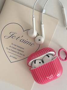 红色条纹英文耳机保护套，适用于 4/3 英寸耳机，硅胶软壳，兼容 Apple 2 Pro，个性化创意高级设计 - 玫瑰紅 - 查看 3