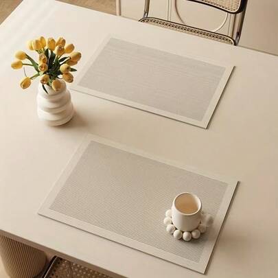4pcs White Striped Placemats, Size 30*45cm, Suitable For Dining Table And Indoor Decor, Machine Washable. Great As Gifts. Perfect Present.