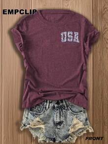 Double-Sided Printed Women'S T-Shirt - Patriotic Floral & "USA" Design In Wine Red With Blue & White Flowers - Casual Summer Wear |   Perfect For July 4Th Celebrations & Everyday Outfits | Stylish Women'S Tee With Distressed Denim Set, Ladies T ShirtsLoose Fit Benito Bowl,Big Game, Football Fast Delivery Women'S Casual And Stylish Short-Sleeved Printed Shirt/T-Shirt, Breathable, Suitable For Outdoor Sports, Everyday Wear, Birthday Gifts, Christmas Gifts, Halloween Gifts, Or As A Commemorative Shirt For Friends Or Loved Ones. Also Suitable As A Pullover - trắng - Xem 11