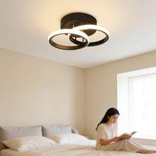 Modern 3-Color LED Ceiling Light, Two-Ring Design, 24cm, Ideal For Hallway, Living Room, Bedroom, And Kitchen. - Black - View 2