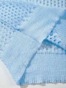 Breathable Perforated Sweater, Loose Casual Unisex Korean Style Round Neck Knitted Pullover, Unique Design Long Sleeve Dropped Shoulder Sweater, Suitable For Spring, Summer And Autumn - Baby Blue - View 5