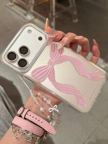 韩系ins风可爱激光银色蝴蝶结手机壳，适用于 17 Pro Max，兼容 16 Pro、新款17、14 Pro、创意15 Pro，全方位保护手机壳 - 銀色 - 查看 2