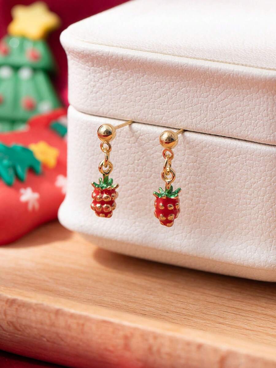 1 Đôi bông tai hình quả dâu tây dễ thương kiểu bé gái, bông tai hình trái cây tươi mát dành cho nữ - Nhiều màu - Xem 1