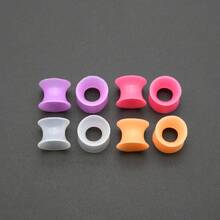 4 đôi nút bịt tai và khuyên tai dạng ống bằng silicon mềm phát sáng trong bóng tối, phù hợp cho cả nam và nữ, khuyên tai mỏng hai mặt lồi, khuyên tai phát quang, trang sức cơ thể - Tai giãn sáng - Xem 2