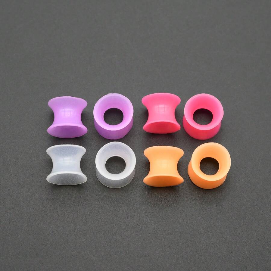 4 đôi nút bịt tai và khuyên tai dạng ống bằng silicon mềm phát sáng trong bóng tối, phù hợp cho cả nam và nữ, khuyên tai mỏng hai mặt lồi, khuyên tai phát quang, trang sức cơ thể