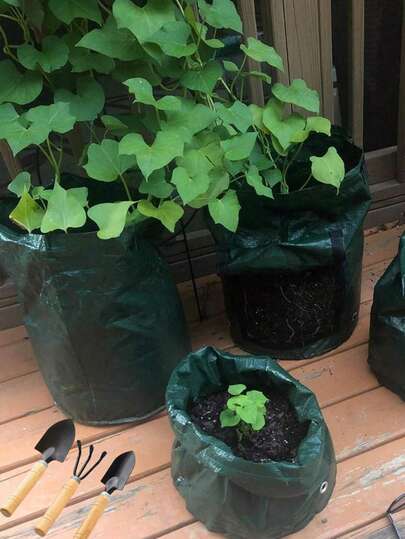 Bộ 1 túi trồng khoai tây 5/7/10 gallon kèm 3 dụng cụ làm vườn, túi trồng cây đa năng, chậu trồng cây bằng vải thoáng khí di động có tay cầm, thích hợp trồng rau, hoa, thảo mộc và cây cảnh trong nhà và ngoài trời.