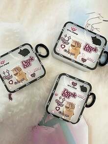 1pc Cute Cat Letter + Ring Design Protective Case Compatible With Apple 1/2/3, Anti-Drop Cover For AirPods Pro/Pro2 - Multicolor - View 1