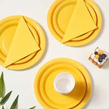 Bộ đồ dùng ăn uống dùng một lần màu vàng, đĩa tiệc 7/9 inch, đĩa giấy, cốc, khăn ăn dùng một lần, thích hợp cho các lễ hội, đám cưới, lễ đính hôn, sinh nhật, tiệc tùng, lễ kỷ niệm. - Nhiều màu - Xem 3