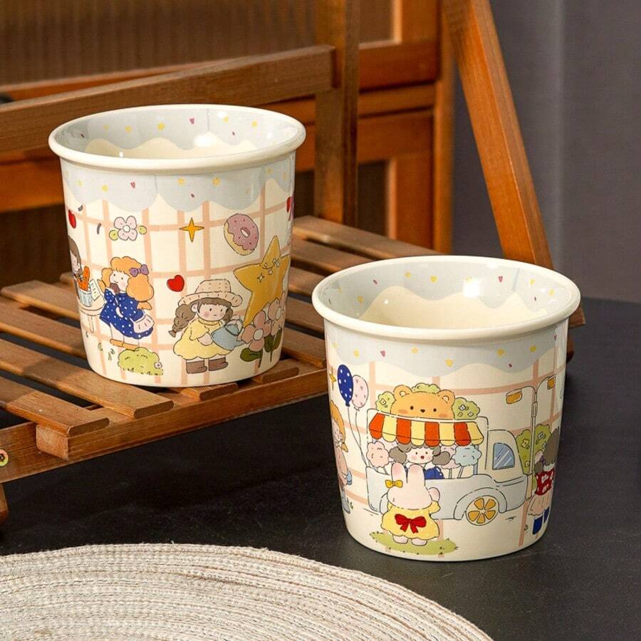 Cốc sứ in hình cô gái hoạt hình dễ thương 14.2oz, hình thỏ kéo xe, bóng bay và hoa, thích hợp dùng ở nhà và văn phòng, uống sữa, cà phê, đồ uống trang nhã có họa tiết hoa, an toàn khi sử dụng trong lò vi sóng và máy rửa chén, món quà thiết thực cho gia đình và bạn bè.