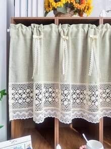 1PC Machine Washable Kitchen Curtains,Small Window Curtains For Kitchen,Apartment Kitchen Drapes,Cafe Style Half Curtains, Polyester,Affordable Linen Curtains - Green - View 6