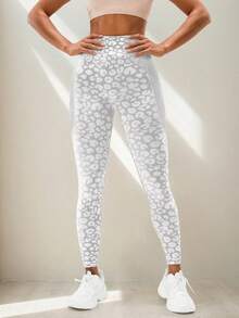 女士无缝纹理提臀瑜伽裤，高弹透气健身紧身裤 - 灰色 - 查看 2