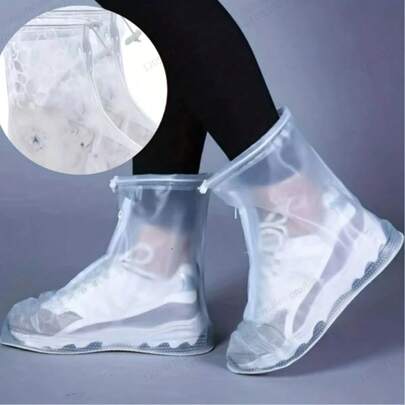 1 Pair Transparent Plastic Drawstring Waterproof Rain Shoe Covers, Multiple Sizes, Anti-Slip Reusable Shoe Covers, Outdoor Accessories Suitable For School, Office, Home, Travel, Shoe Storage