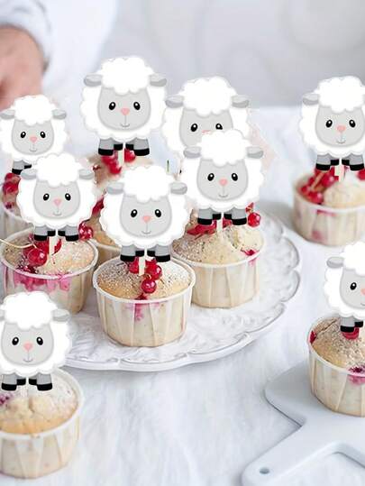 12 chiếc phụ kiện trang trí bánh cupcake hình cừu mừng Eid Al-Adha - Đồ trang trí bánh cupcake hình cừu bằng giấy cho các lễ kỷ niệm ngày lễ Hồi giáo, trang trí bánh theo chủ đề động vật.