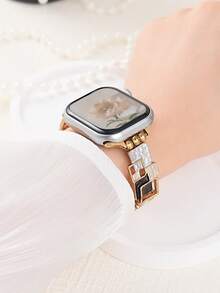 1 pieza Nuevo brazalete elástico asimétrico con bloque geométrico para mujeres/niñas, compatible con Apple Watch Series 11 10 9 8 7 6 5 4 3 2 1 y Ultra 1/2/3SE (se ajusta a 38/40/41/42/44/45/46/49mm), accesorio de pulsera, regalo perfecto de cumpleaños/Día de San Valentín para amigos o novia (reloj no incluido) - Dorado - Ver 8