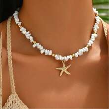 1件装女士独特夏季海星吊坠项链 - 金色 - 查看 6