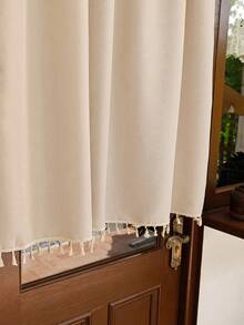 1 Pc Solid Beige Door Curtain - Fringed Tassel Decor Without Curtain Rod, Retro Pastoral Romantic Style Daisy Pattern Semi Blackout Beige Tassel Door Curtains, Rod Pocket Classic Cafe Country Farmhouse Kitchen Curtains Half Door Curtains - Apricot - View 6