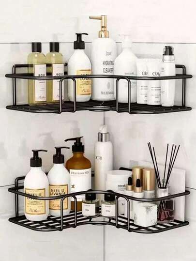 Set Of 2 Corner Shampoo Holders With Adhesive Wall Mount, Bathroom Shelf, Soap Organizer For Kitchen And Bathroom