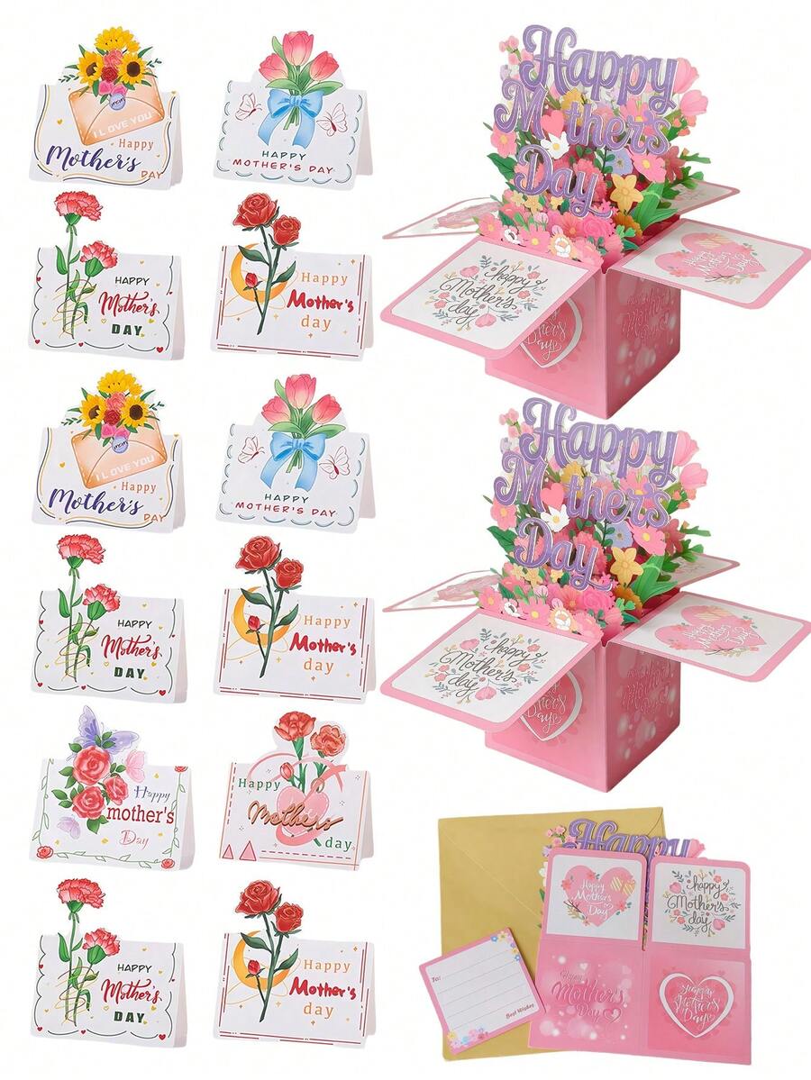 Thiệp chúc mừng Ngày của Mẹ 3D dạng pop-up, lời chúc mừng Ngày của Mẹ với họa tiết hoa nổi bật, thích hợp dành tặng mẹ, vợ, bà hoặc bất kỳ người phụ nữ nào đóng vai trò như một người mẹ.