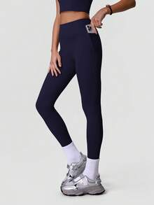 Sodalemon Quần tập yoga nữ không đường may, có túi bên hông, cạp cao co giãn, legging tập luyện không lộ đường may khi ngồi xổm. - Xanh đậm - Xem 8