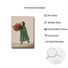 Bộ 1 tranh treo tường hình người phụ nữ với hoa hồng đỏ, áo khoác sọc xanh lá cây, tranh nghệ thuật thời trang, trang trí lãng mạn, thanh lịch không khung/có khung cho phòng khách, phòng ngủ, quà tặng. - A - Xem 5