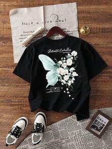 Áo thun ngắn tay in hình bướm Y2K, áo nữ mùa hè dáng rộng thoải mái cổ tròn đa năng ôm sát. - màu đen - Xem 6
