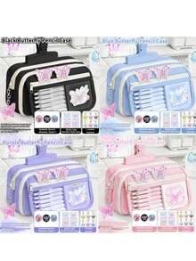 1 Bộ Hộp Bút Hình Bướm Dung Lượng Lớn (Bao gồm 1 Ghim Ghim Huy Hiệu + 2 Sổ Ghi Nhớ + 1 Móc Khóa) Bộ 4 Món Chuẩn Bị Cho Năm Học Mới, Hộp Lưu Trữ Văn Phòng Phẩm Nhiều Tầng Dành Cho Học Sinh với Hộp Vải Canvas. Bộ sản phẩm này bao gồm Nhãn Dán và Hộp Bút. - Bộ bướm - Xem 9