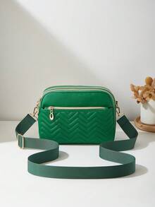 1pc Women's Casual Crossbody Bag, 4 Zipper Design, Solid Color Personalized Fashion Wavy Pattern, Comfortable Handheld/Shoulder Bag, Large Capacity, Suitable For Travel, Shopping, Commuting - Green - View 4