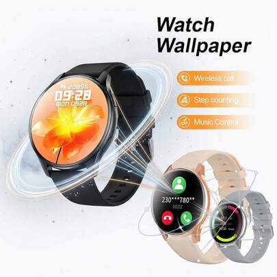 1.53英寸全触控高清智能手表，支持无线通话、信息提醒、闹钟、多种运动模式、遥控拍照、音乐播放等功能，兼容安卓和iOS智能手机，是新年、情人节、复活节、母亲节、父亲节、万圣节、感恩节、圣诞节的理想礼物。