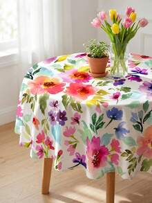 1pc Spring/Summer Floral Tablecloth, Colorful Country Style Reusable Round Polyester Tablecloth, Suitable For Picnic Party, Mother's Day, Wedding Restaurant, Home Decor - Multicolor - View 7