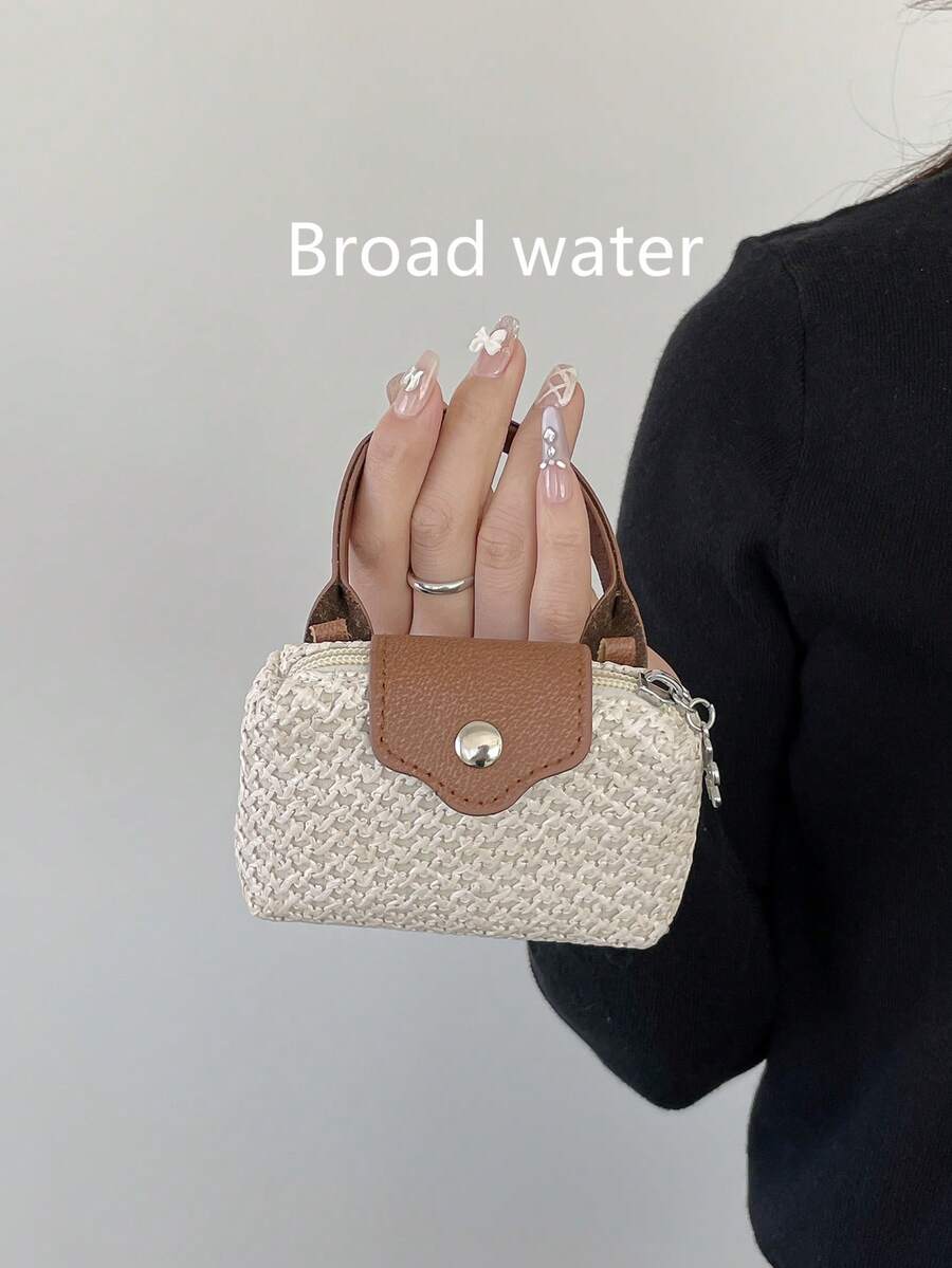 Mini Strohsack, Lippenstifttasche, Münzbeutel, elegante gewebte Handtasche, Urlaubstasche, Mini-Tragetasche, Teigtasche, Hornbeutel mit Klappe und verstellbarem Schultergurt, ideale Geschenktasche für Partys, Galas, formelle Anlässe, geeignet für Kleider, Klassenzimmer, Urlaub, Outdoor-Aktivitäten, Reisen, Sportstätten, besonders für Frauen, Mädchen, Studenten - Beige - Übersicht 1