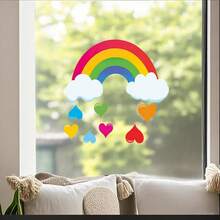 1 Set Traumhafter Regenbogen Wolken & Herz Aufkleber - Statische Haftung Fenster Deko für Küche, Wohnzimmer, Schlafzimmer - Fügen Sie eine romantische Atmosphäre mit sanften Farben, Grünpflanzen und sonnigen Szenen hinzu, Heim Fenster Dekoration - Mehrfarbig - Übersicht 13