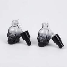 2pcs 8ml Transparent/Black Skull Glass Dropper Bottles, Leak-Proof Essential Oil Bottles, Portable Storage - Black - View 5